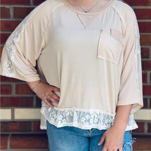 POL Cream Lace Accent Blouse
